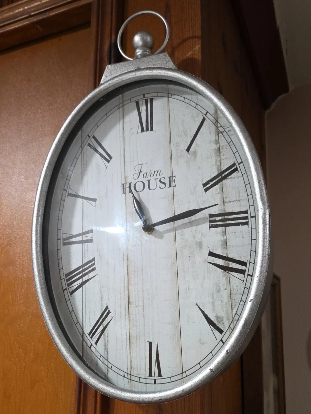 Farmhouse Oval Wall Clock - Silver Frame, White Dial